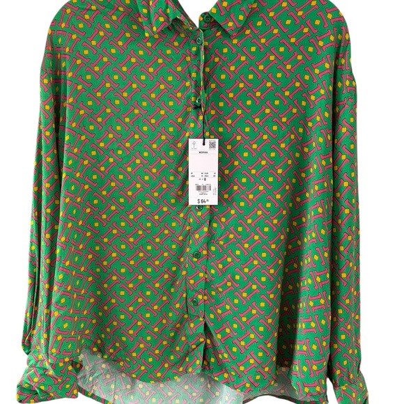 Piombo Vibrant Green and Pink Button Down Shirt - Picture 3 of 5